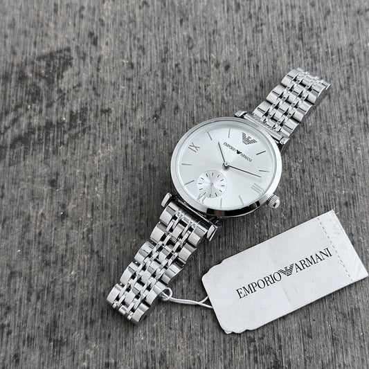 Emporio Armani Silver Tone Women's Watch – Elegant Roman Dial Stainless Steel Watch