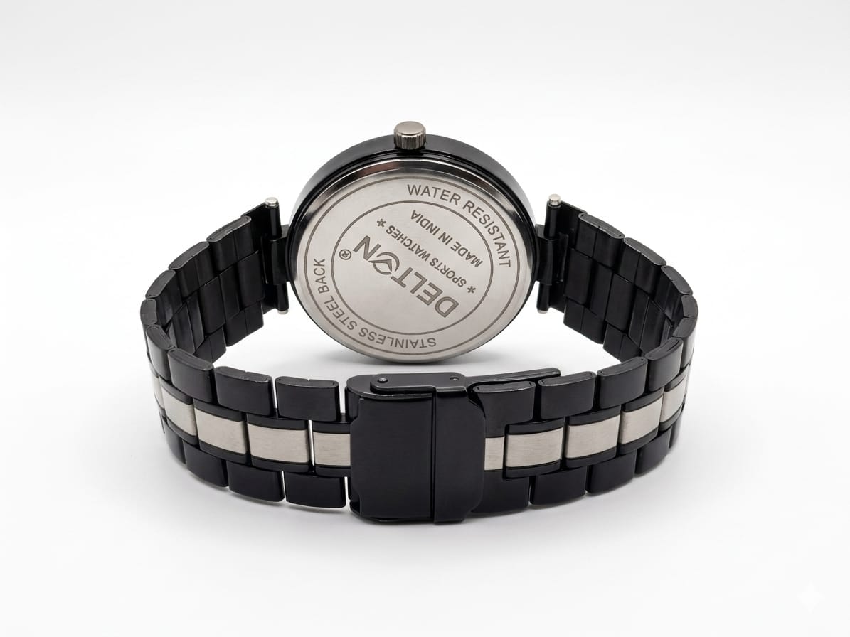 Delton Men’s Black & Silver Stainless Steel Analog Watch