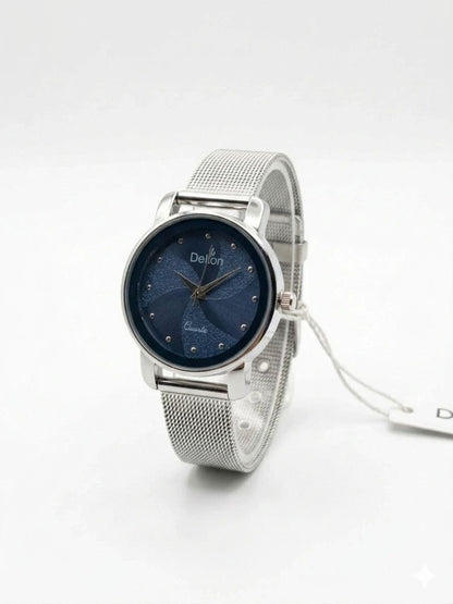 Delton Blue Dial Women's Mesh Strap Watch – Elegant Stainless Steel Quartz Analog Wrist Watch