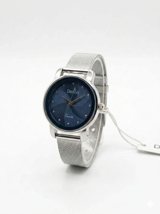 Delton Blue Dial Women's Mesh Strap Watch – Elegant Stainless Steel Quartz Analog Wrist Watch