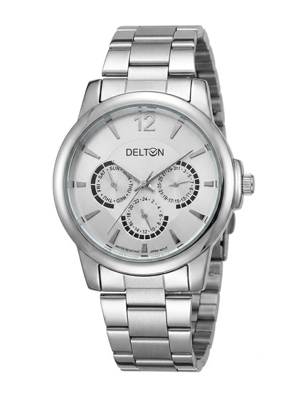 Delton Men's White Dial Stainless Steel Watch – Premium Multi-Function Wrist Watch
