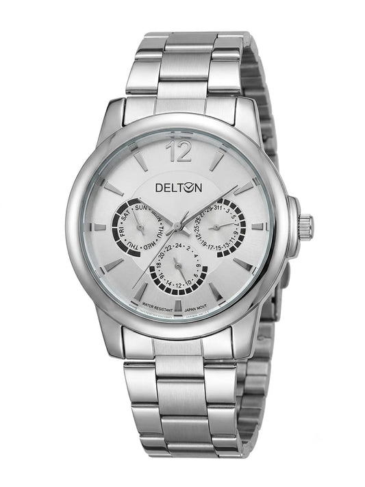 Delton Men's White Dial Stainless Steel Watch – Premium Multi-Function Wrist Watch